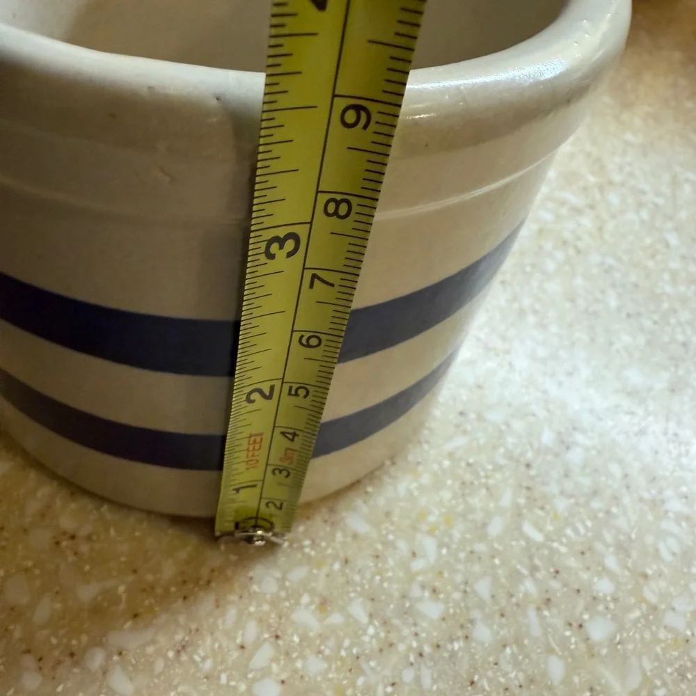 Vintage Crock Roseville Robinson Ransbottom Blue 1 Quart Low Striped Ceramic Pot - Picture 11 of 16